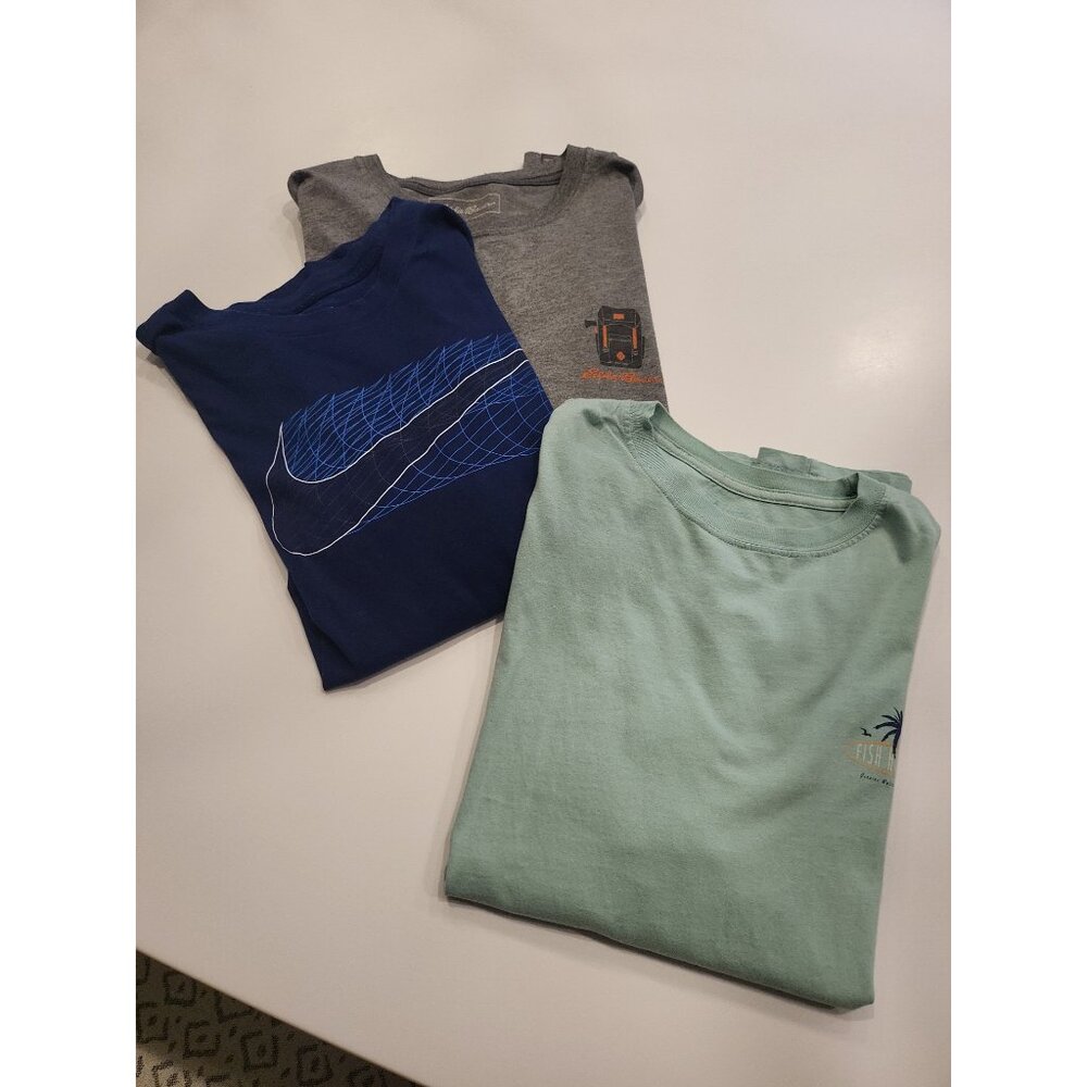 3 large Assorted mens tee shirts Nike,Eddie Bauer, fish hippie size l